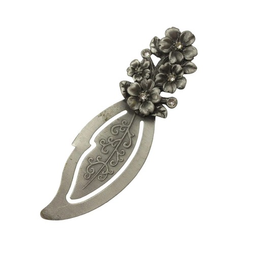 Vintage pewter floral - pewter, bookmark